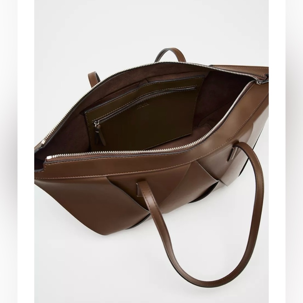 Zara Woven Brown Tote Bag - Picture 6 of 7